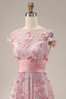 Load image into Gallery viewer, A Line Pink Floral Long Short Sleeves Mother of the Bride Dress