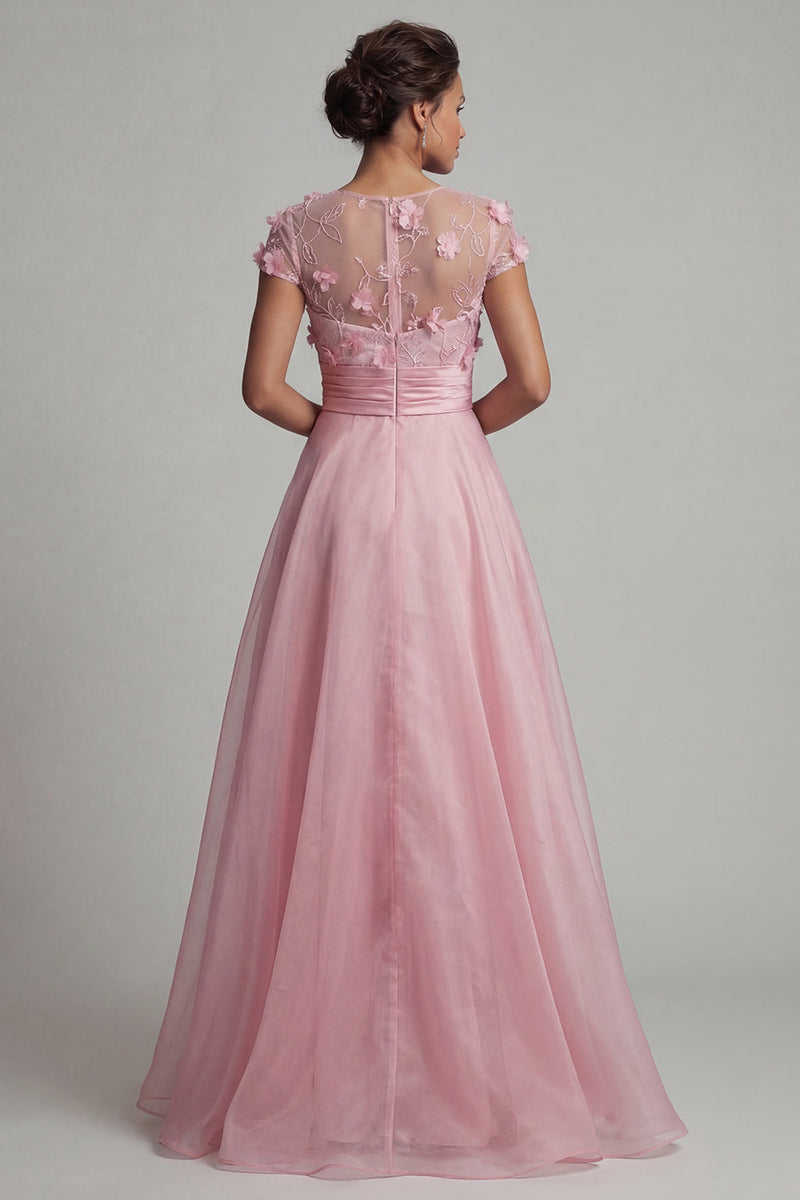 Load image into Gallery viewer, Short Sleeves Long Floral A Line Pink Mother of the Bride Dress