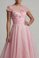 Load image into Gallery viewer, Short Sleeves Long Floral A Line Pink Mother of the Bride Dress