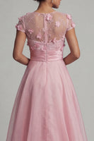 Load image into Gallery viewer, Short Sleeves Long Floral A Line Pink Mother of the Bride Dress