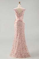 Load image into Gallery viewer, V-Neck Mermaid Ruched Long Sparkly Beaded Blush Mother of the Bride Dress