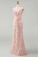 Load image into Gallery viewer, V-Neck Mermaid Ruched Long Sparkly Beaded Blush Mother of the Bride Dress