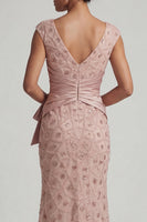 Load image into Gallery viewer, V-Neck Mermaid Ruched Long Sparkly Beaded Blush Mother of the Bride Dress