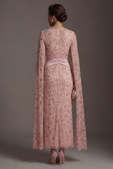 Mermaid Ruched Blush Sparkly Beaded Long Mother of the Bride Dress with Cape