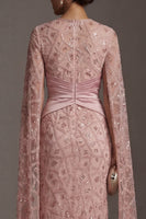 Load image into Gallery viewer, Mermaid Ruched Blush Sparkly Beaded Long Mother of the Bride Dress with Cape