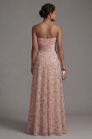 Load image into Gallery viewer, Strapless Long Sparkly Blush Beaded A Line Mother of the Bride Dress with Cape