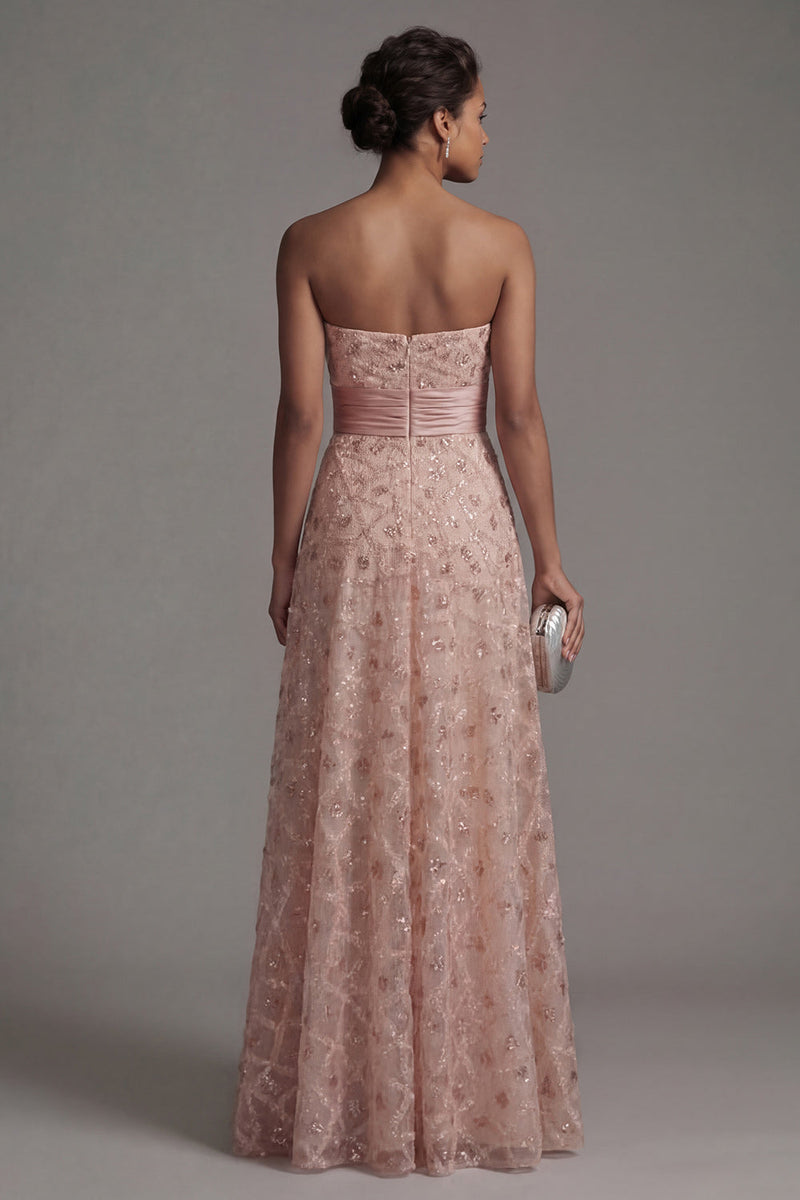 Load image into Gallery viewer, Strapless Long Sparkly Blush Beaded A Line Mother of the Bride Dress with Cape