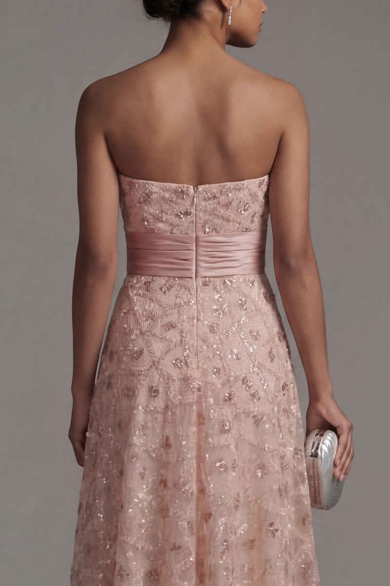 Load image into Gallery viewer, Strapless Long Sparkly Blush Beaded A Line Mother of the Bride Dress with Cape