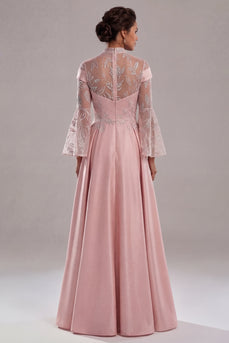 Pink Long A Line Flare Sleeves Mother of the Bride Dress