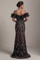 Load image into Gallery viewer, Mermaid Long Black Sparkly Beaded Mother of the Bride Dress with Ruffles