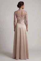 Load image into Gallery viewer, Long A Line Champagne Ruched Floral Mother of the Bride Dress with Ruffles