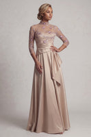 Load image into Gallery viewer, Long A Line Champagne Ruched Floral Mother of the Bride Dress with Ruffles