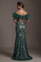 Load image into Gallery viewer, Long Sparkly Dark Green Mermaid Beaded Mother of the Bride Dress with Ruffles