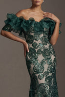 Load image into Gallery viewer, Long Sparkly Dark Green Mermaid Beaded Mother of the Bride Dress with Ruffles