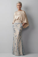Load image into Gallery viewer, Champagne Floral Mermaid Sparkly Beaded Long Mother of the Bride Dress with Pockets