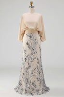 Load image into Gallery viewer, Champagne Floral Mermaid Sparkly Beaded Long Mother of the Bride Dress with Pockets