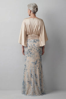 Champagne Floral Mermaid Sparkly Beaded Long Mother of the Bride Dress with Pockets