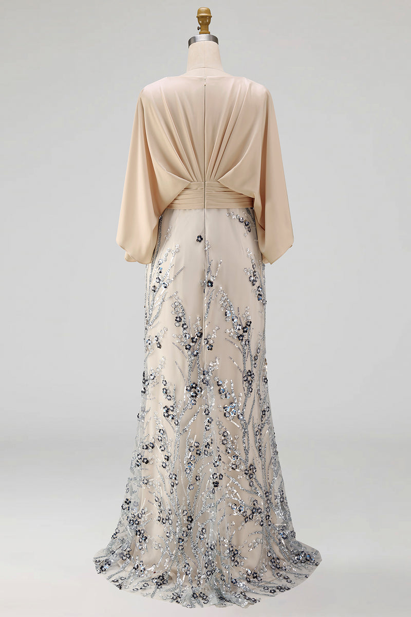 Load image into Gallery viewer, Champagne Floral Mermaid Sparkly Beaded Long Mother of the Bride Dress with Pockets
