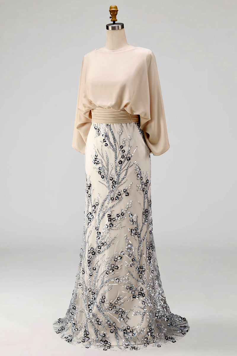 Load image into Gallery viewer, Champagne Floral Mermaid Sparkly Beaded Long Mother of the Bride Dress with Pockets