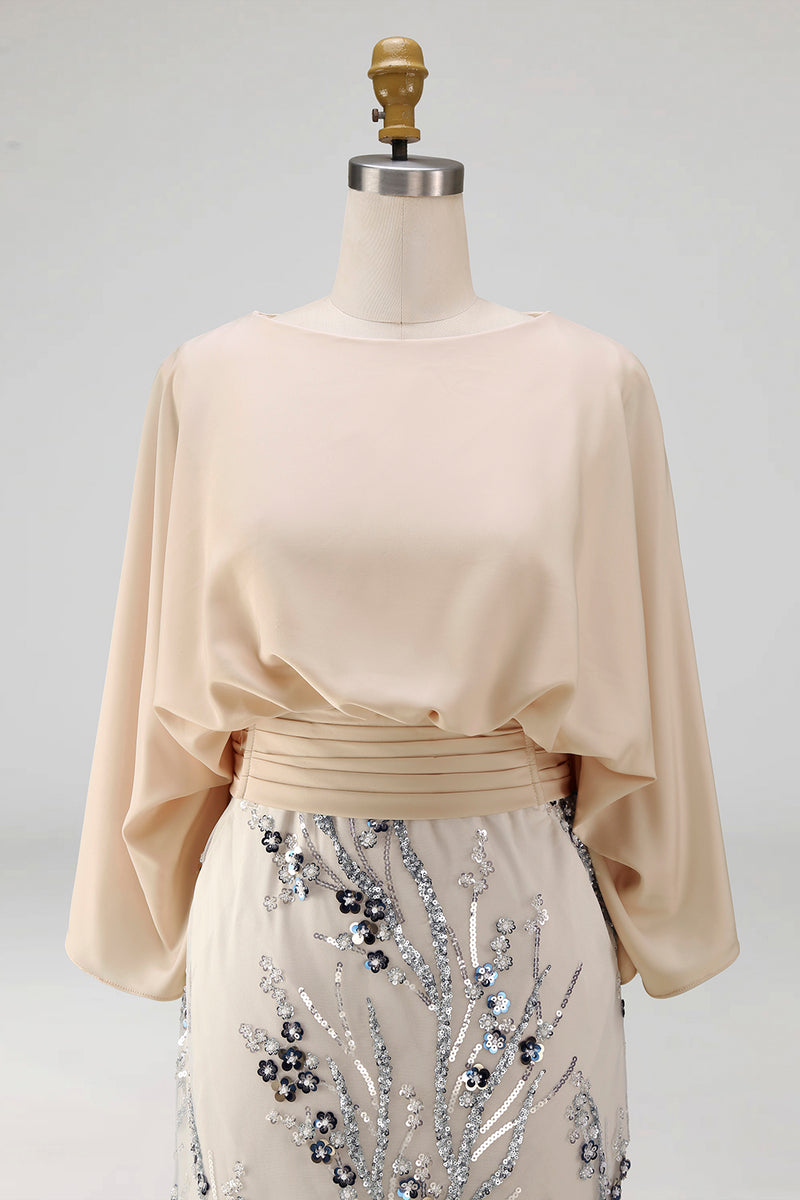 Load image into Gallery viewer, Champagne Floral Mermaid Sparkly Beaded Long Mother of the Bride Dress with Pockets