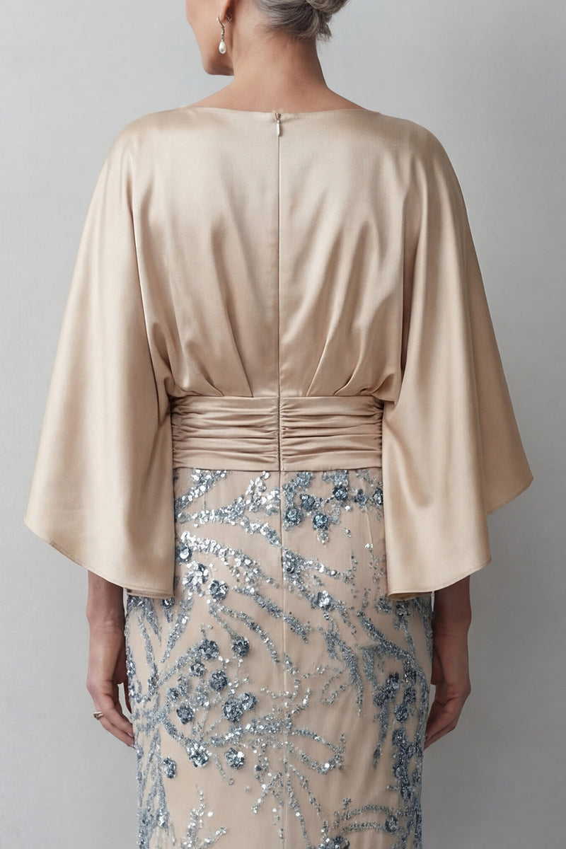 Load image into Gallery viewer, Champagne Floral Mermaid Sparkly Beaded Long Mother of the Bride Dress with Pockets