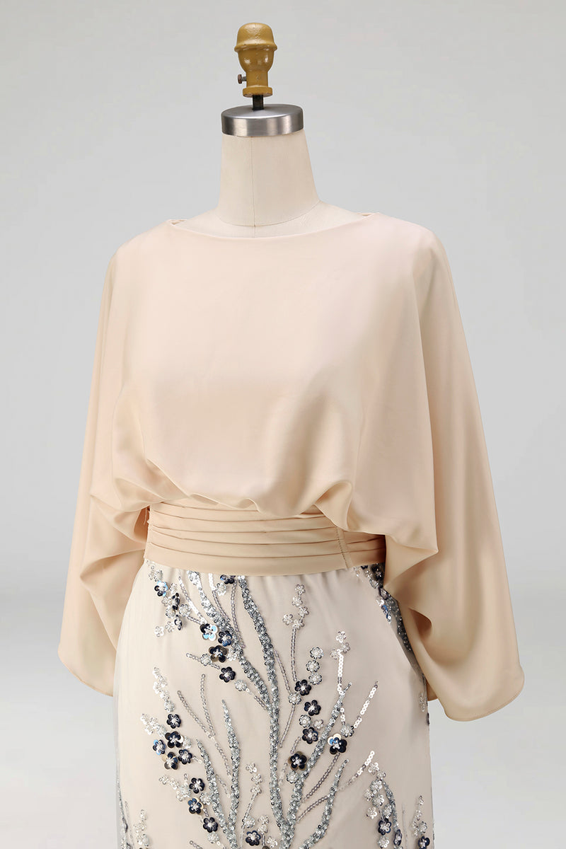 Load image into Gallery viewer, Champagne Floral Mermaid Sparkly Beaded Long Mother of the Bride Dress with Pockets