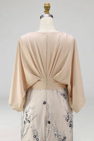 Load image into Gallery viewer, Champagne Floral Mermaid Sparkly Beaded Long Mother of the Bride Dress with Pockets