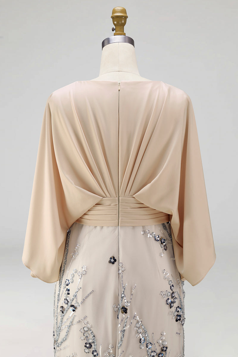 Load image into Gallery viewer, Champagne Floral Mermaid Sparkly Beaded Long Mother of the Bride Dress with Pockets