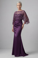 Load image into Gallery viewer, Sparkly Dark Purple Boat Neck Mermaid Long Beaded Mother of the Bride Dress