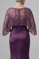 Load image into Gallery viewer, Sparkly Dark Purple Boat Neck Mermaid Long Beaded Mother of the Bride Dress