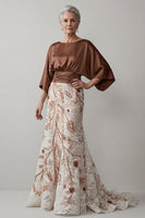Load image into Gallery viewer, Floral Lace Boat Neck Ruched Coffee Mermaid Long Mother of the Bride Dress