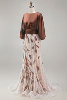Load image into Gallery viewer, Floral Lace Boat Neck Ruched Coffee Mermaid Long Mother of the Bride Dress