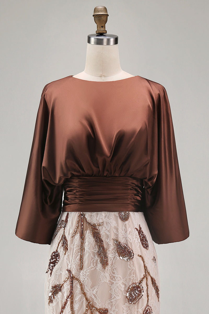 Load image into Gallery viewer, Floral Lace Boat Neck Ruched Coffee Mermaid Long Mother of the Bride Dress