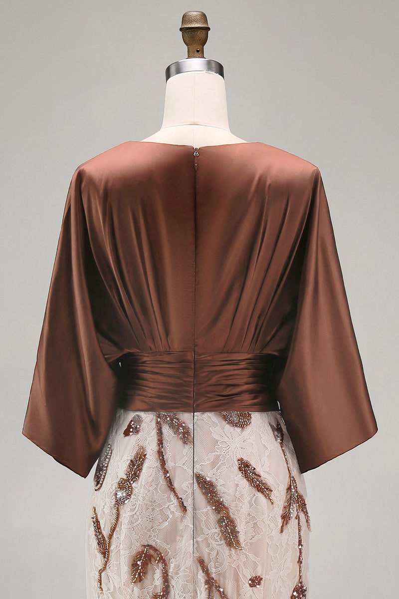 Load image into Gallery viewer, Floral Lace Boat Neck Ruched Coffee Mermaid Long Mother of the Bride Dress