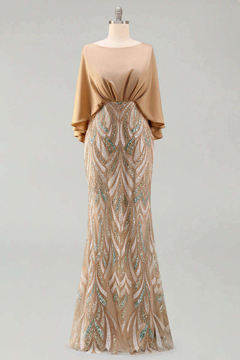 Load image into Gallery viewer, Mermaid Sparkly Sequin Champagne Long Mother of the Bride Dress