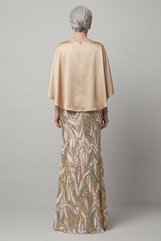 Mermaid Sparkly Sequin Champagne Long Mother of the Bride Dress