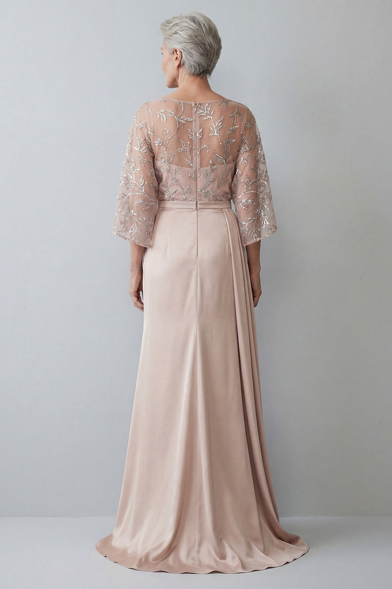 Load image into Gallery viewer, Blush Boat Neck Mermaid Ruched Long Mother of the Bride Dress with Side Cape