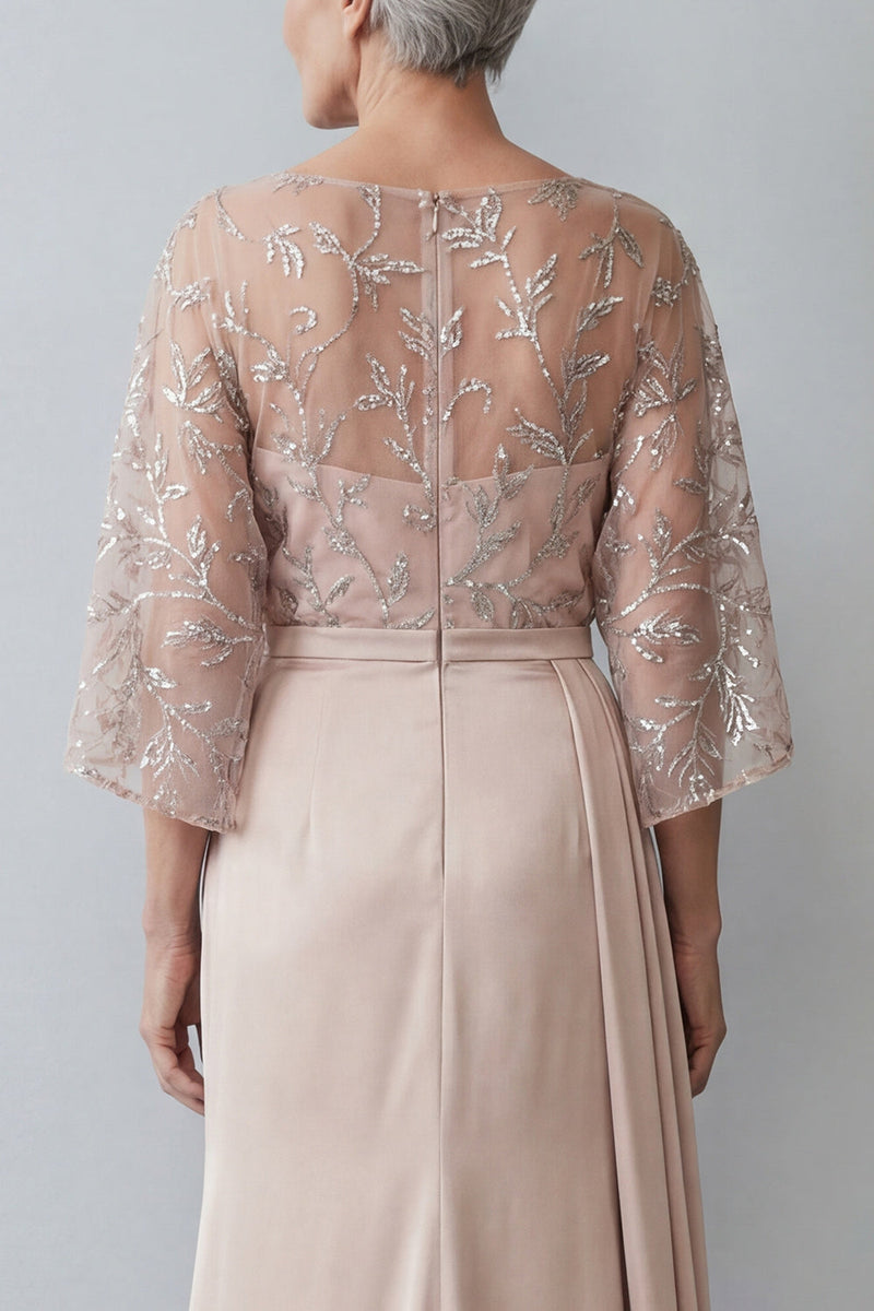 Load image into Gallery viewer, Blush Boat Neck Mermaid Ruched Long Mother of the Bride Dress with Side Cape