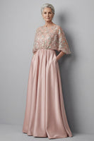 Load image into Gallery viewer, A Line Blush Ruched Boat Neck Long Floral Mother of the Bride Dress with Pockets
