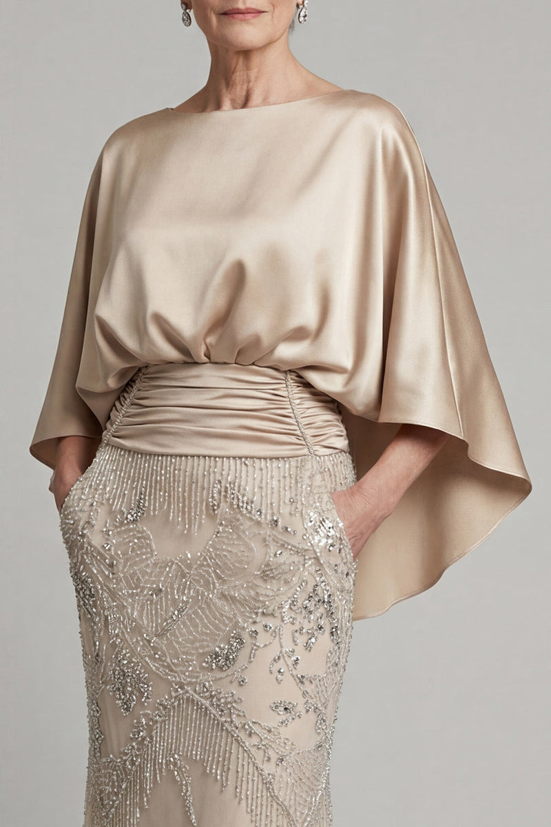 Load image into Gallery viewer, Champagne Mermaid Sparkly Beaded Long Mother of the Bride Dress with Pockets