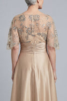 Load image into Gallery viewer, Champagne A Line Floral Sparkly Beaded Long Mother of the Bride Dress