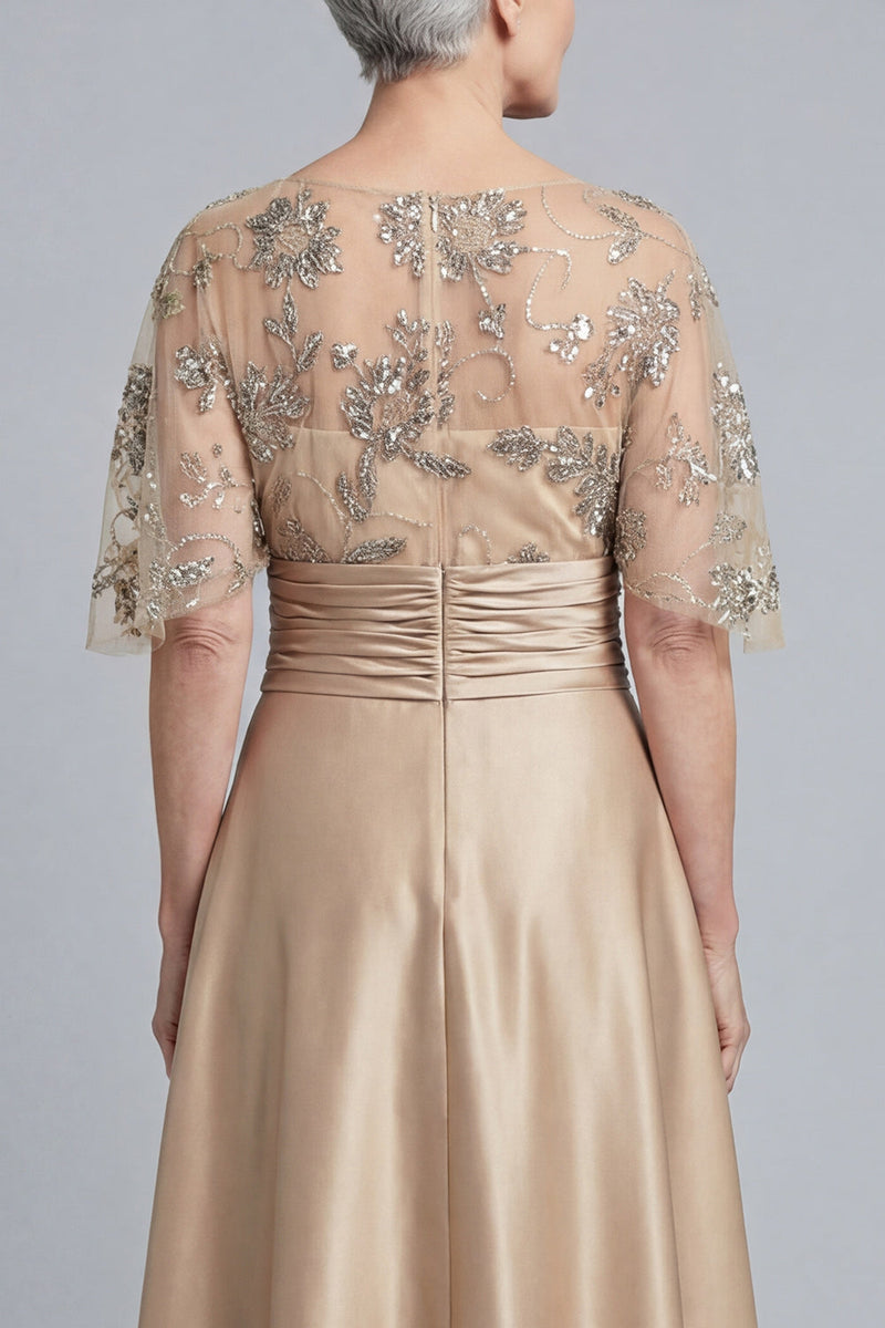 Load image into Gallery viewer, Champagne A Line Floral Sparkly Beaded Long Mother of the Bride Dress