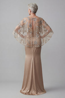 Mermaid Sparkly Floral Champagne Long Mother of the Bride Dress with Beading