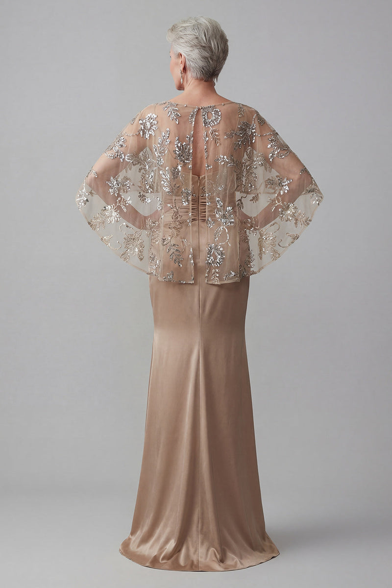 Load image into Gallery viewer, Mermaid Sparkly Floral Champagne Long Mother of the Bride Dress with Beading