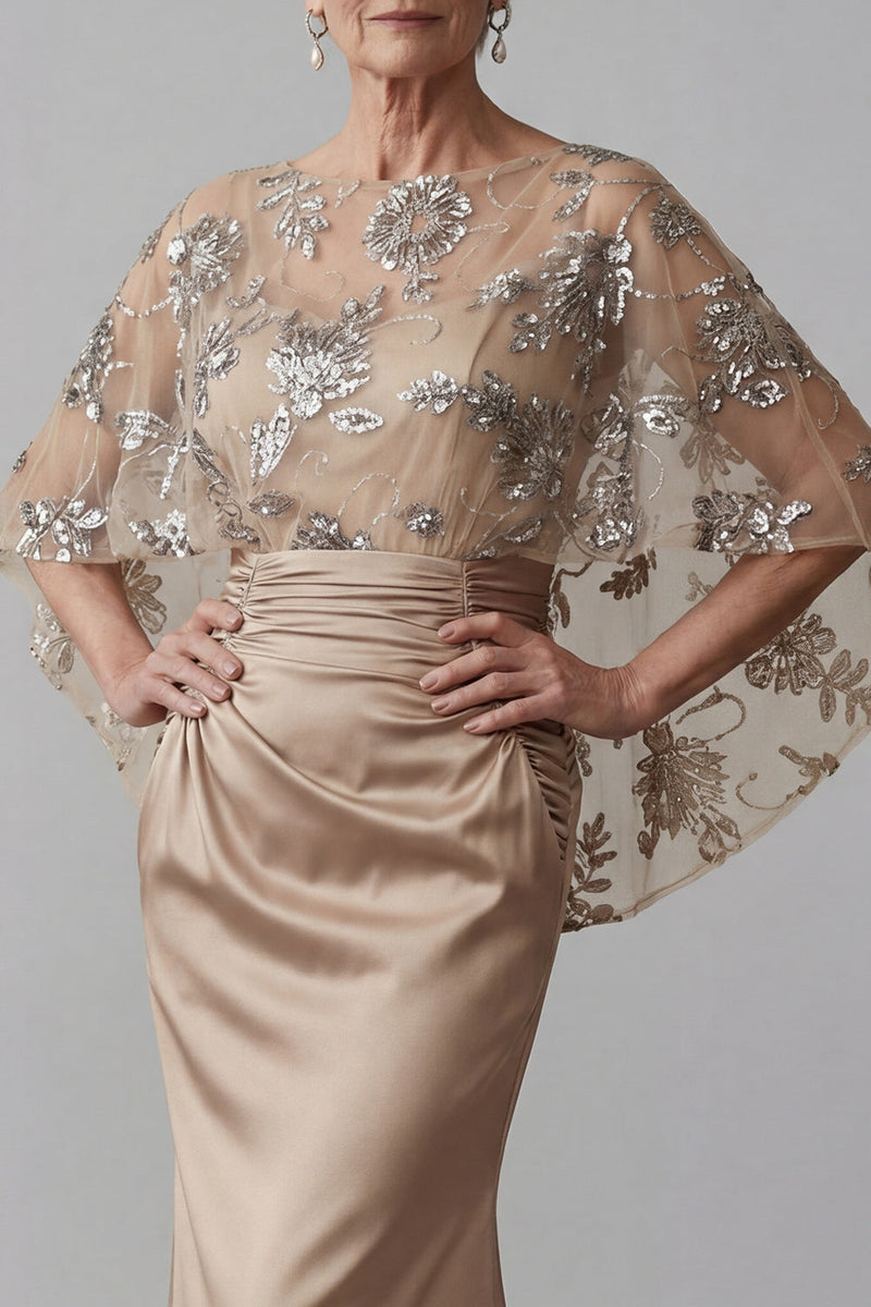 Load image into Gallery viewer, Mermaid Sparkly Floral Champagne Long Mother of the Bride Dress with Beading