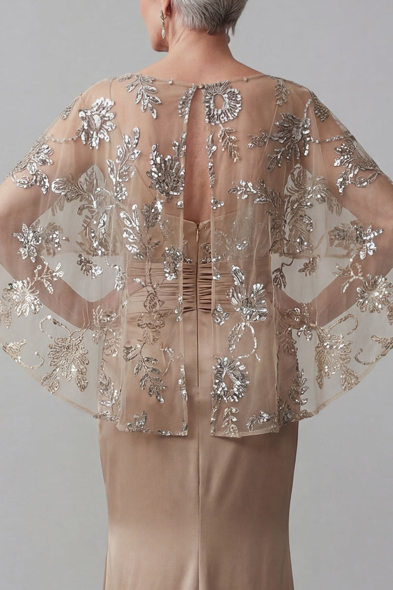 Load image into Gallery viewer, Mermaid Sparkly Floral Champagne Long Mother of the Bride Dress with Beading