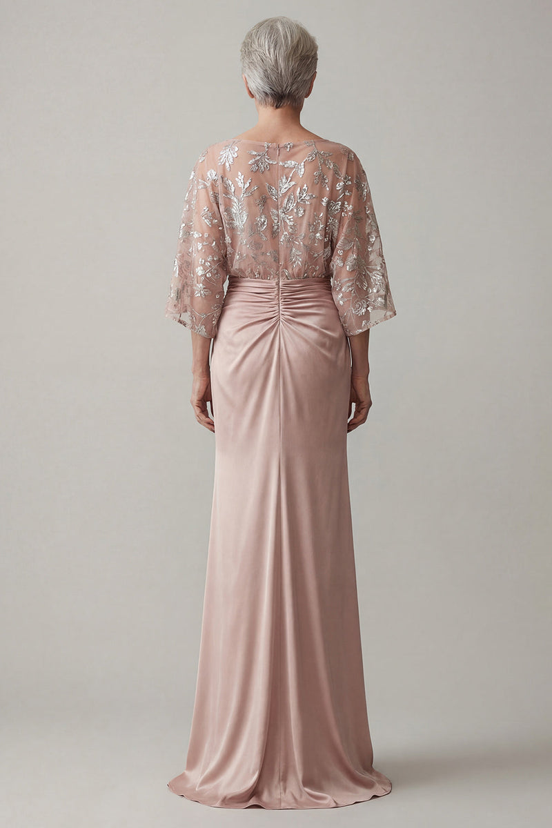 Load image into Gallery viewer, Sparkly Blush Mermaid Boat Neck Floral Beaded Long Mother of the Bride Dress