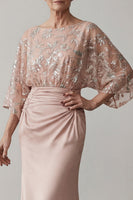 Load image into Gallery viewer, Sparkly Blush Mermaid Boat Neck Floral Beaded Long Mother of the Bride Dress