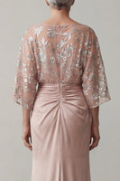 Load image into Gallery viewer, Sparkly Blush Mermaid Boat Neck Floral Beaded Long Mother of the Bride Dress