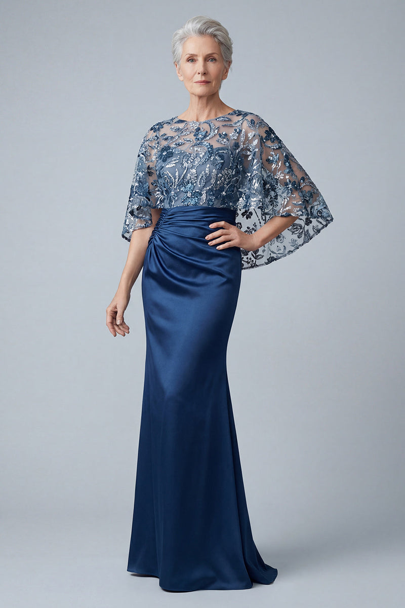 Load image into Gallery viewer, Mermaid Floral Sparkly Navy Sequin Long Ruched Mother of the Bride Dress